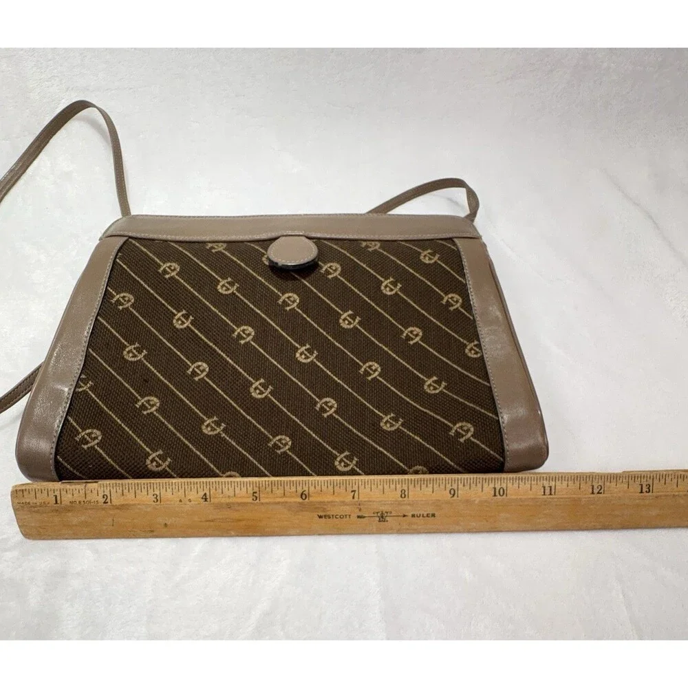 Vtg Etienne Aigner Shoulder Bag Purse Brown Logo Leather Trim Old Money Grandma